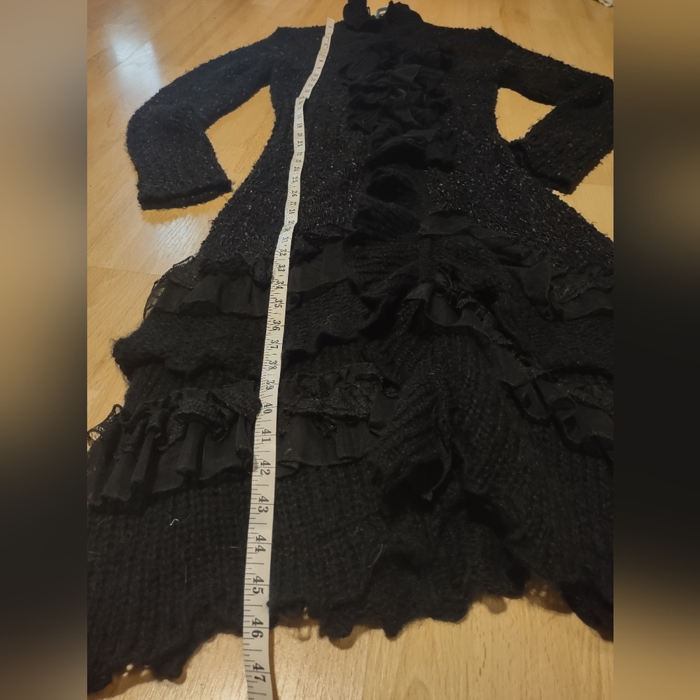 Elegant Black Ruffled Women's Sweater Duster - Picture 15 of 15